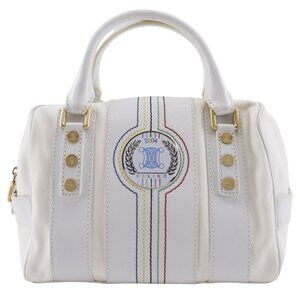 CELINE White Leather Boston Bag